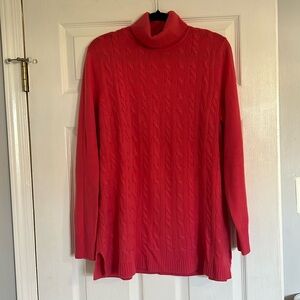 Talbots Coral/pink lambswool blend cable turtleneck tunic sweater. Ladies XL